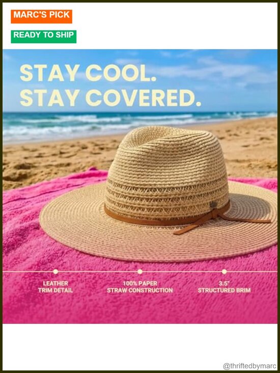Wide Brim Straw Panama Sun Hat UPF 50+ Packable Beach Hat Summer Vacation